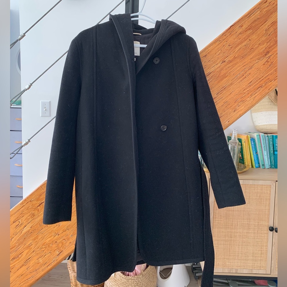 Wilfred Black Wool Cashmere Coat with belt & hood